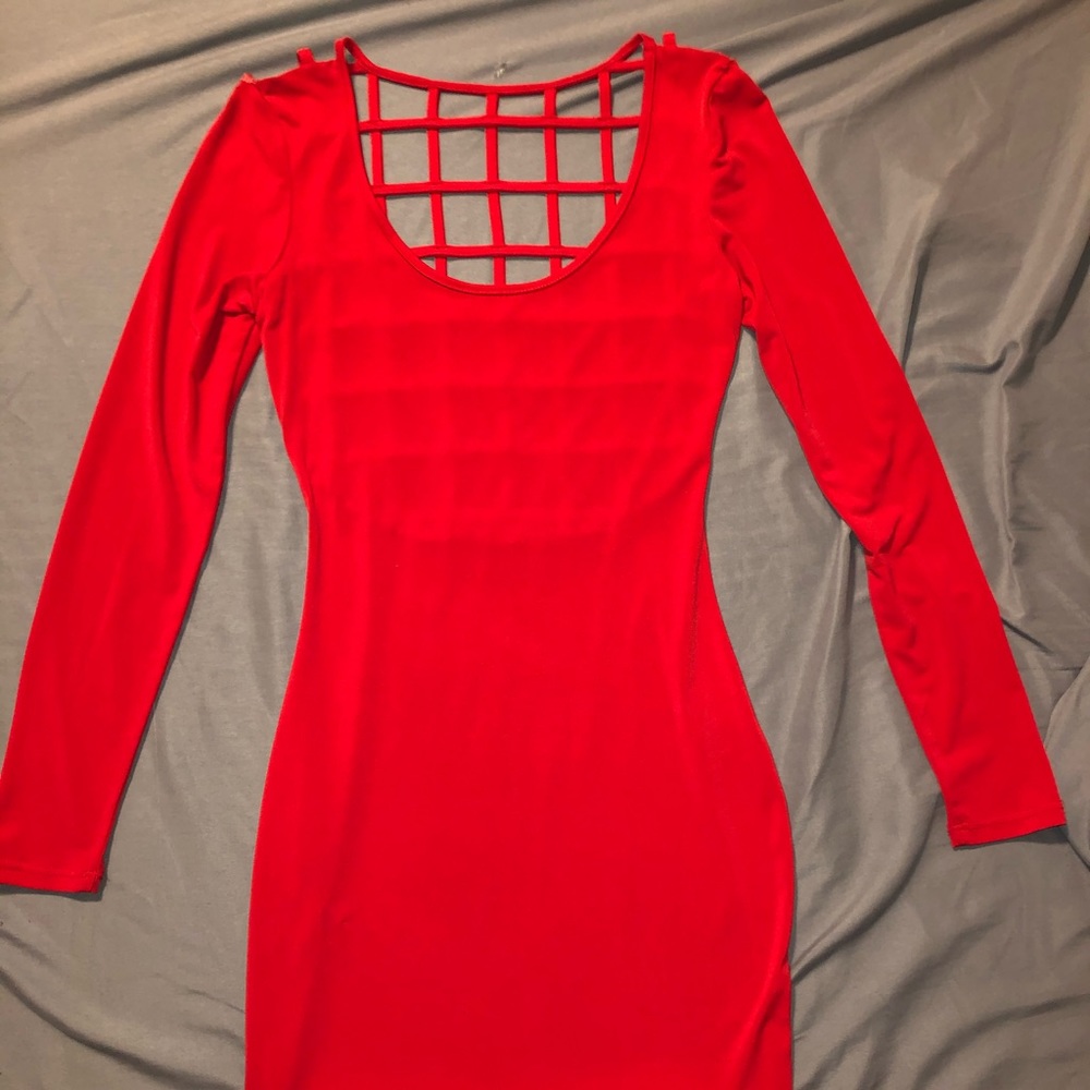 Red long sleeve tight fitting dress